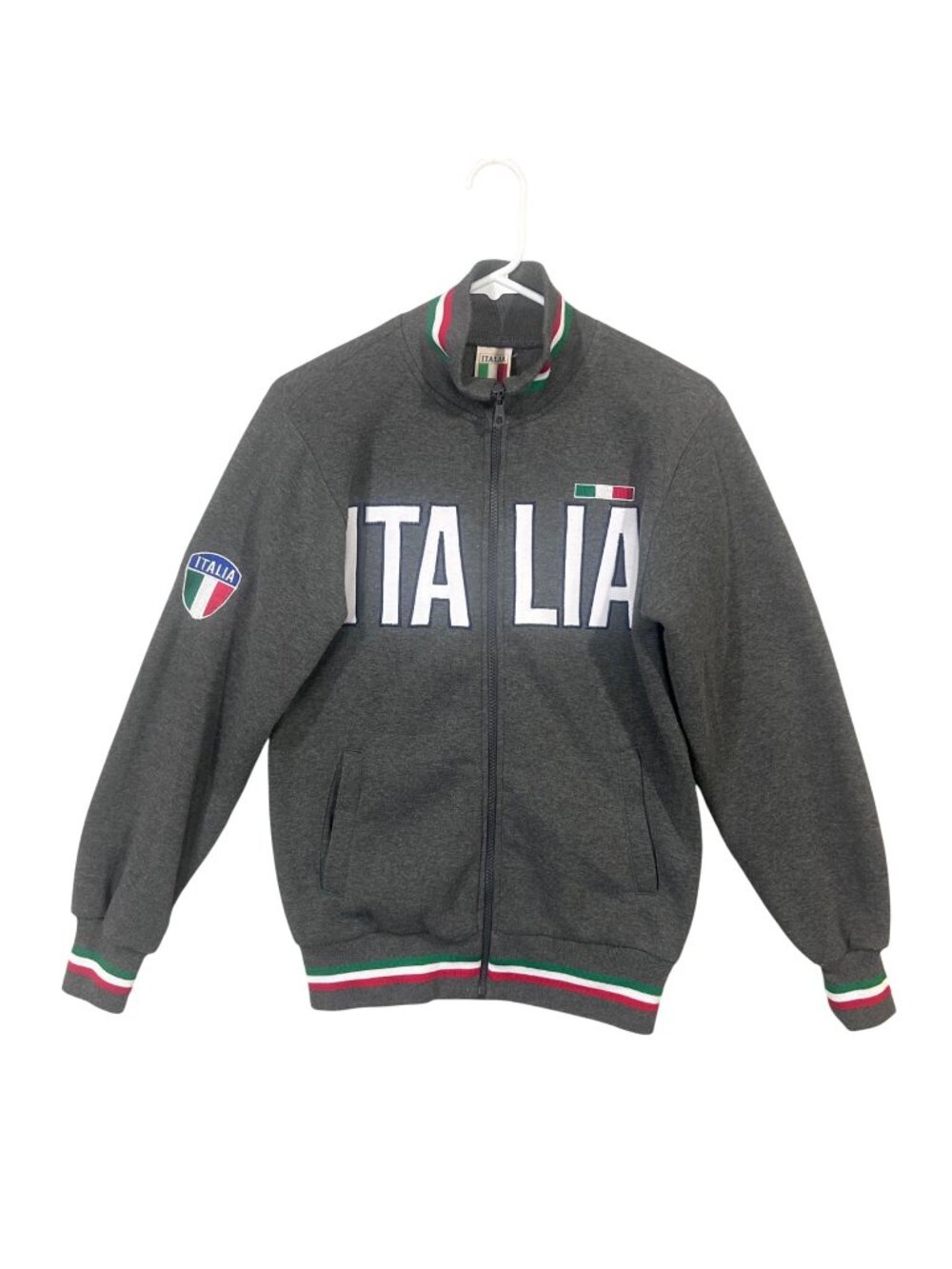 Italia Zip-Up Jacket With Tricolor Detail & Pockets Size Small